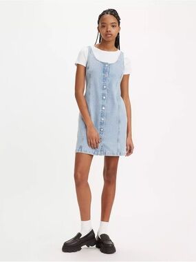 levi's white denim dress Women's Jadine Dress, (New) ICY Ecru (Non-Stretch), X-Small at Amazon Women's Clothing store Short sleeves Levi's Denim Bustier Dress (Women)